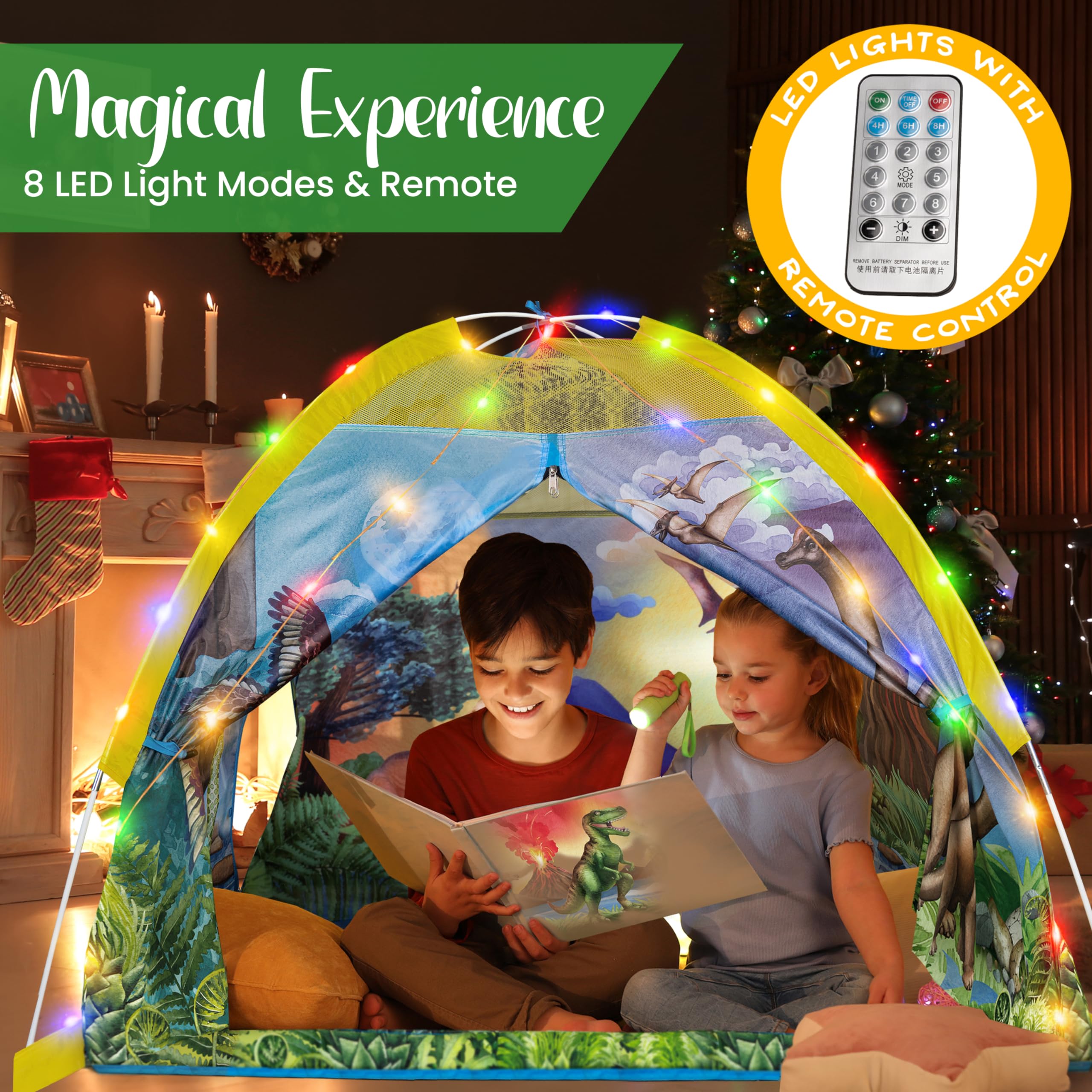 W&O Dino Super Dome with Roar Button, Dinosaur Toys and LED Lights - Epic Dinosaur Tent for Kids Aged 3-12 Perfect for Indoor & Outdoor Adventures