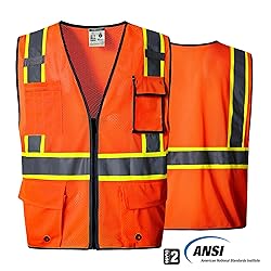 SKSAFETY 10 Pockets Safety Vest, Class 2 High