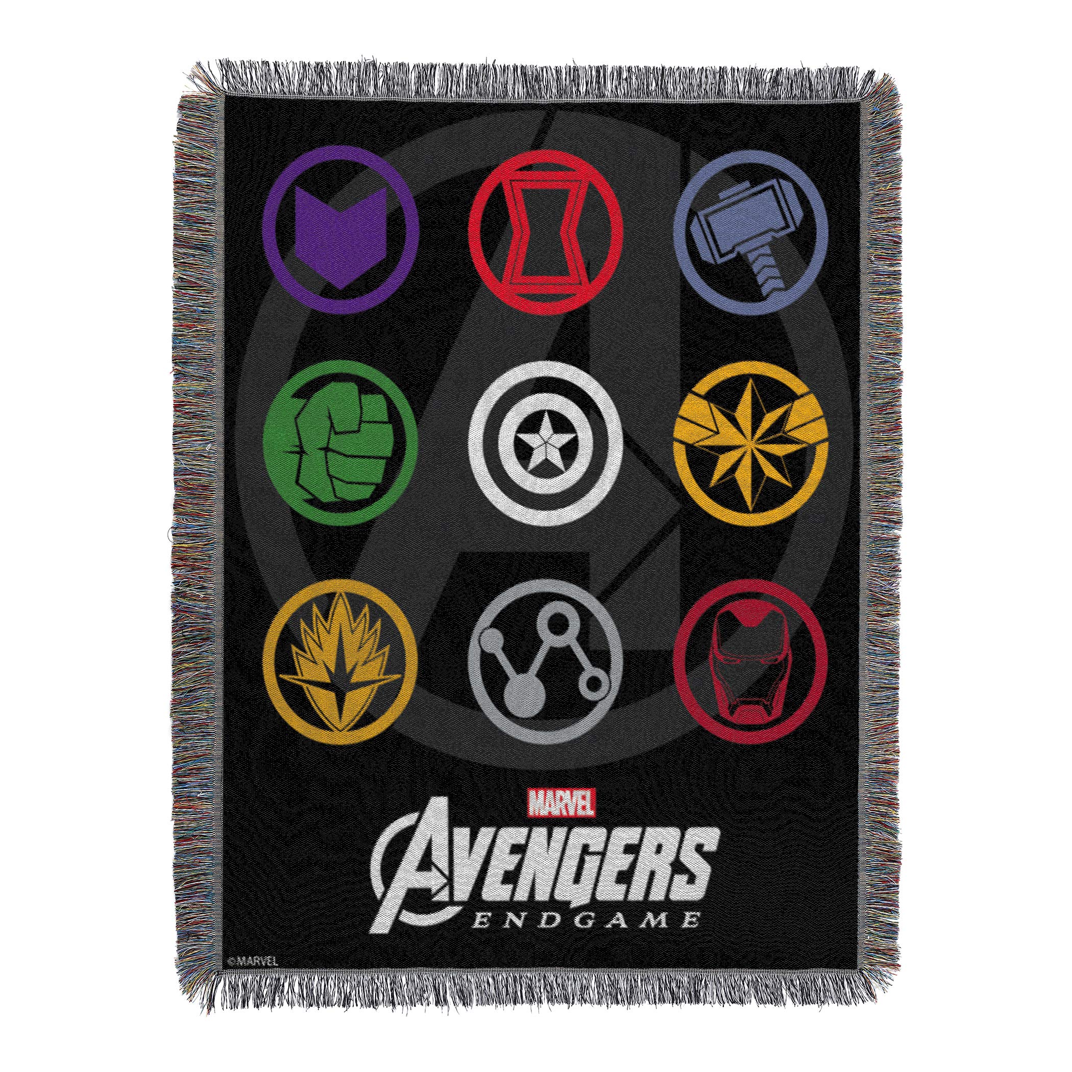 NORTHWEST Avengers Woven Tapestry Throw Blanket, 48" x 60", Symbols