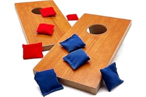 EUCATUS BEST PRODUCTS & GIFTS Super Fun MINI Kids Portable Tabletop Cornhole Set. Two 10.5" x 5.25" Boards with 4 Red & 4 Blue Double Lined Bags. Great Slumber Party, Sleepover, or Birthday Party Bag Toss Game for Your Child
