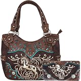 Cowgirl Trendy Western Style Shoulder Bag With Wallet Set | Concealed Carry Purse For Women | PU Leather Handbag With Multiple Pockets (Black #2)