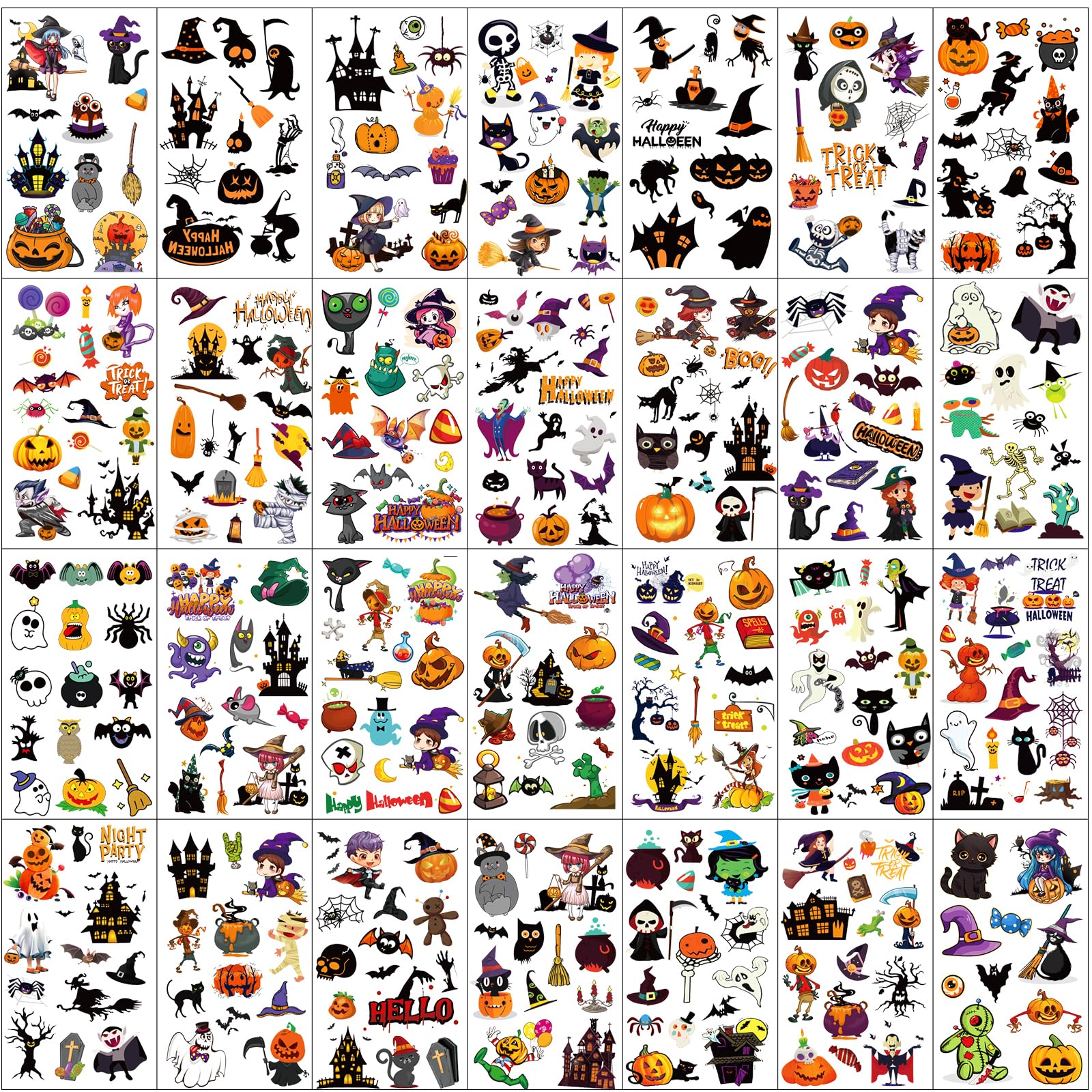 Photo 1 of 380+ PCS Halloween Temporary Tattoos for Kids, 30 Sheets Creative Design Halloween Tattoos for kids Halloween Party Decorations, Pumpkin Tattoo Stickers Halloween Gifts for kids for Halloween Makeup
