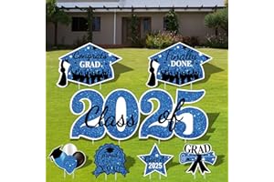 SAKAYO 2025 Graduation Yard Sign Stakes Decorations - Congrats Grad Class of 2025 Outdoor Lawn Decor - High School College Grad Graduation Party Decoration Supplies(Blue)