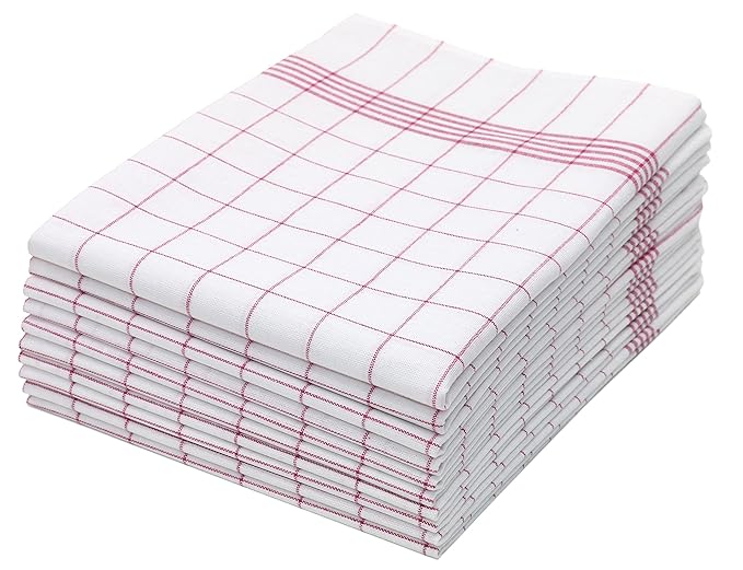 ZOLLNER 10er Set Geschirrtücher, 50x70 cm, 100% Baumwolle, rot kariert