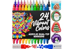 ARTISTRO 24 Acrylic Paint Markers for Rock, Fabric, Wood, Glass, Craft, Decoration - Dual-Tip Paint Pens - Stocking Stuffers, Christmas Gift Idea for Teens, Grandkids, Kids - Art Supplies