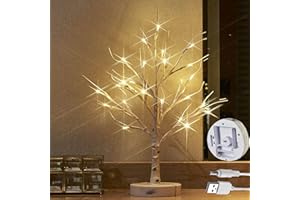 LITBLOOM Lighted Birch Tree with Timer Battery Operated or USB Plug-in 18IN 24 LED Tabletop Tree Lights for Wedding Party Home Decoration