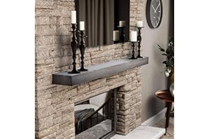 BoscoMondo 60 Inch Fireplace Mantel - Solid Rustic Wood - Wall Mounted Floating Farmhouse Shelf - with Invisible Heavy Duty Metal Bracket (60", Grey)