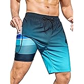 SILKWORLD Mens Swimming Trunks with Compression Liner 2 in 1 Quick-Dry 9" Swim Shorts with Zipper Pockets