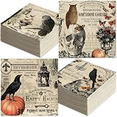 Whaline 80Pcs Vintage Halloween Paper Napkin Skull Crow Rose Disposable Luncheon Napkins Dinner Dessert Napkins for Trick or Treat Party Supplies Table Decor