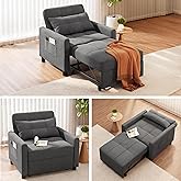 Ahomly Convertible Sofa Chair Bed, 3-in-1 Linen Pull Out Chair, Dark Gray | Multi-Functional Sleeper Chair Bed;Adjustable Backrest Recliner;Modern Linen Fabric, Living Room/Apartment/Small Space