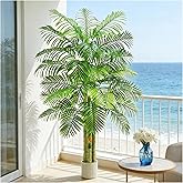 TNGGNT Artificial Golden Cane Palm Tree：6T Fake Large Tropical Areca Palm Trees Tall Faux Silk Plant in White Pot with Realistic Triple Textured Trunks for Office Outdoor Home Decor Hotel Patio Lobby