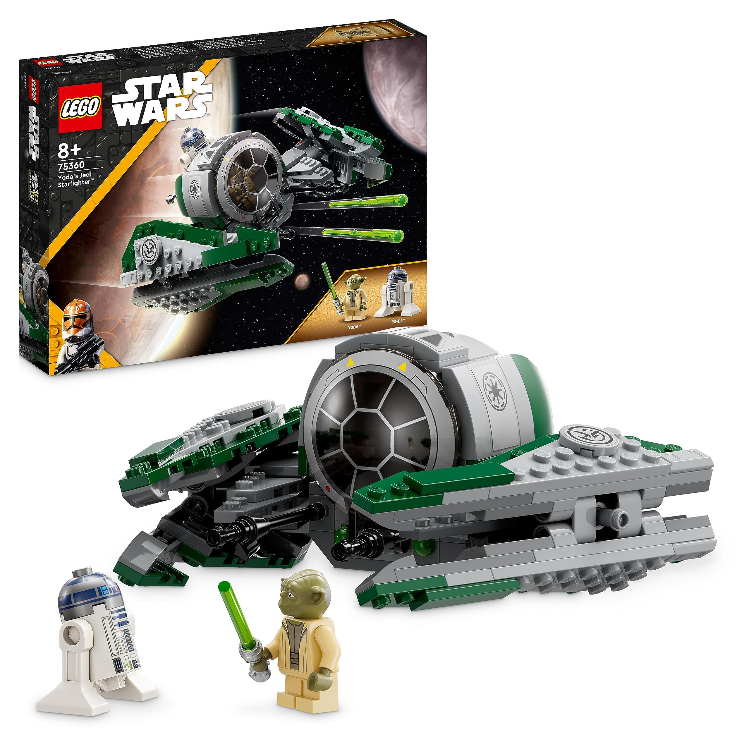 LEGO Star Wars Yoda's Jedi Starfighter Building Toy for Kids, Boys & Girls, The Clone Wars Vehicle Set with Master Yoda Minifigure, Lightsaber and Droid R2-D2 Figure 75360