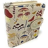Shag Wear Mushroom Forest Small Wallet for Women and Teen Girls Vegan Faux Leather 4.5" Beige