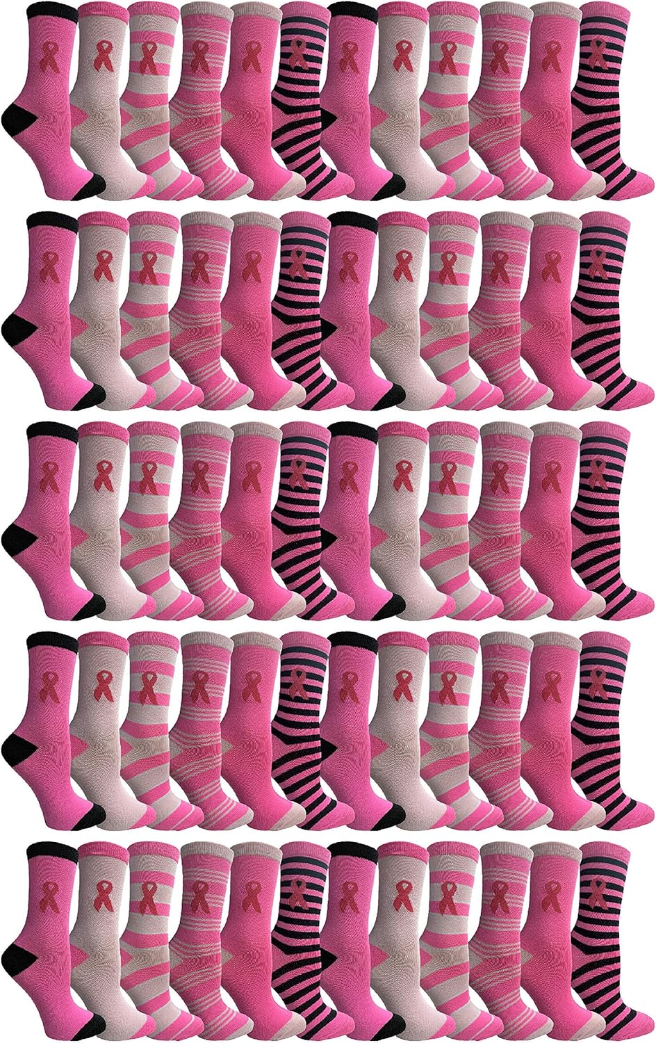 60 Pairs of Pink Ribbon Breast Cancer Awareness Ankle/Crew Socks for Women at  Women’s Clothing store