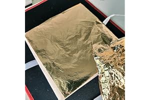 JINRUISI 200 Sheets 14X14cm, 5.5" X 5.5" Imitation Gold Leaf for Arts, Gilding Crafting, Painting, Furniture Decoration, Copper Foil Sheets,Loose Leaf Interleaved