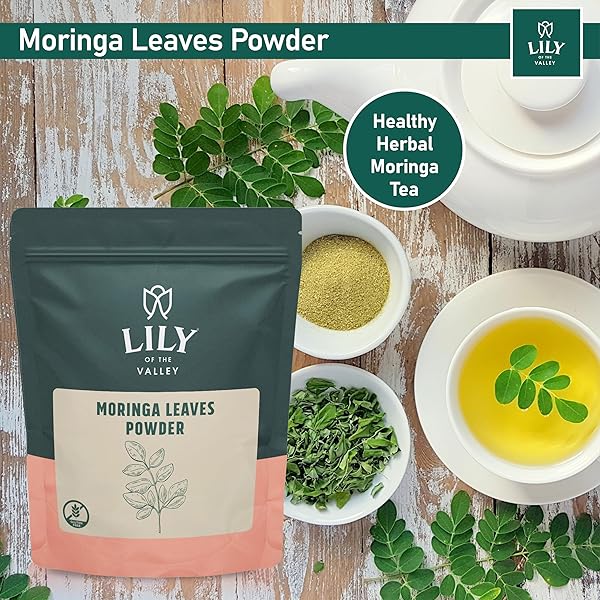 LILY OF THE VALLEY MORINGA LEAF POWDER – GREAT SUPERFOOD FOR MORINGA TEA, MORINGA DRINK – 100% NATURAL SOURCED FROM INDIA – VEGAN & GLUTEN-FREE – PACKED IN RESEALABLE POUCH (16OZ, 453G)