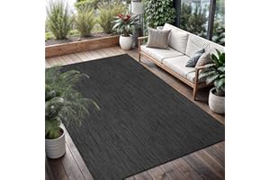 LENA RUG Washable Indoor Outdoor Rug 8x10 Weather Resistant Area Rugs Modern Solid for Porch Deck Balcony Backyard Patio Outside Carpet (8 X 10 Dark Grey)