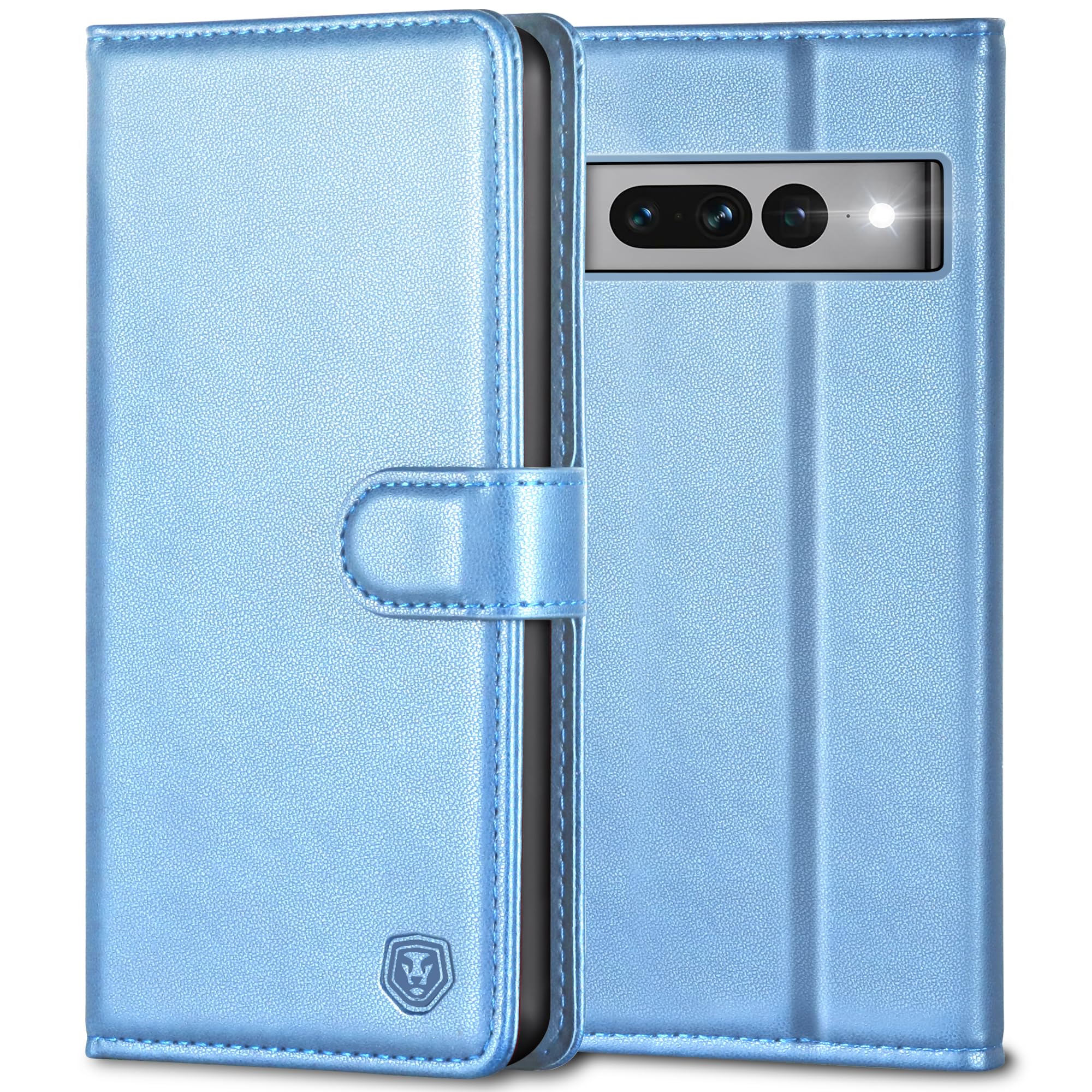 Kuafcase for Google Pixel 7 Pro, 4 Card Slots Magnetic Closure Kickstand Shockproof Protective Phone Case for Google Pixel 7 Pro - Sky Blue