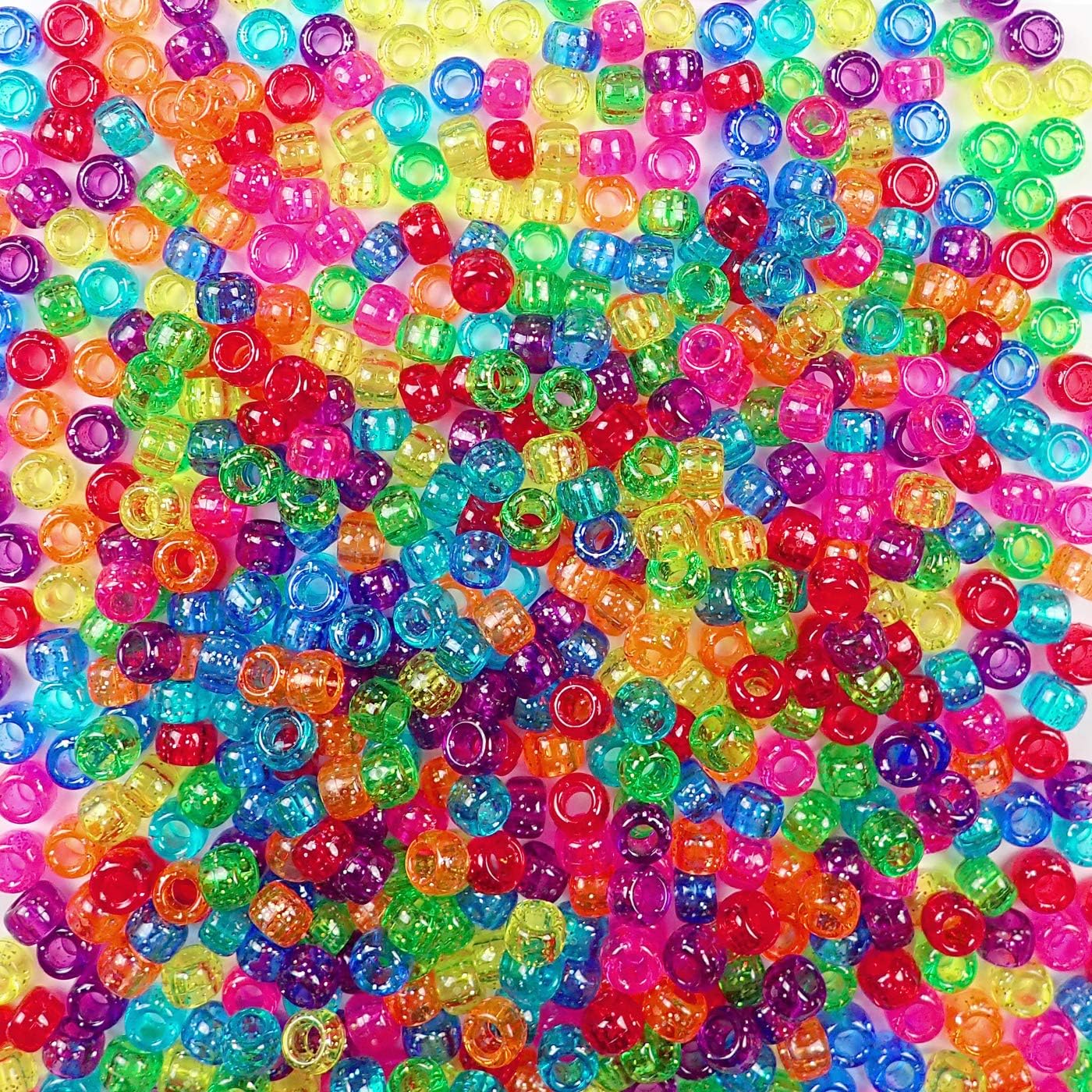 Sparkling Glitter Rainbow Multicolor Mix Plastic Craft Pony Beads, 6 x 9mm, 2000 Beads Bulk Pack
