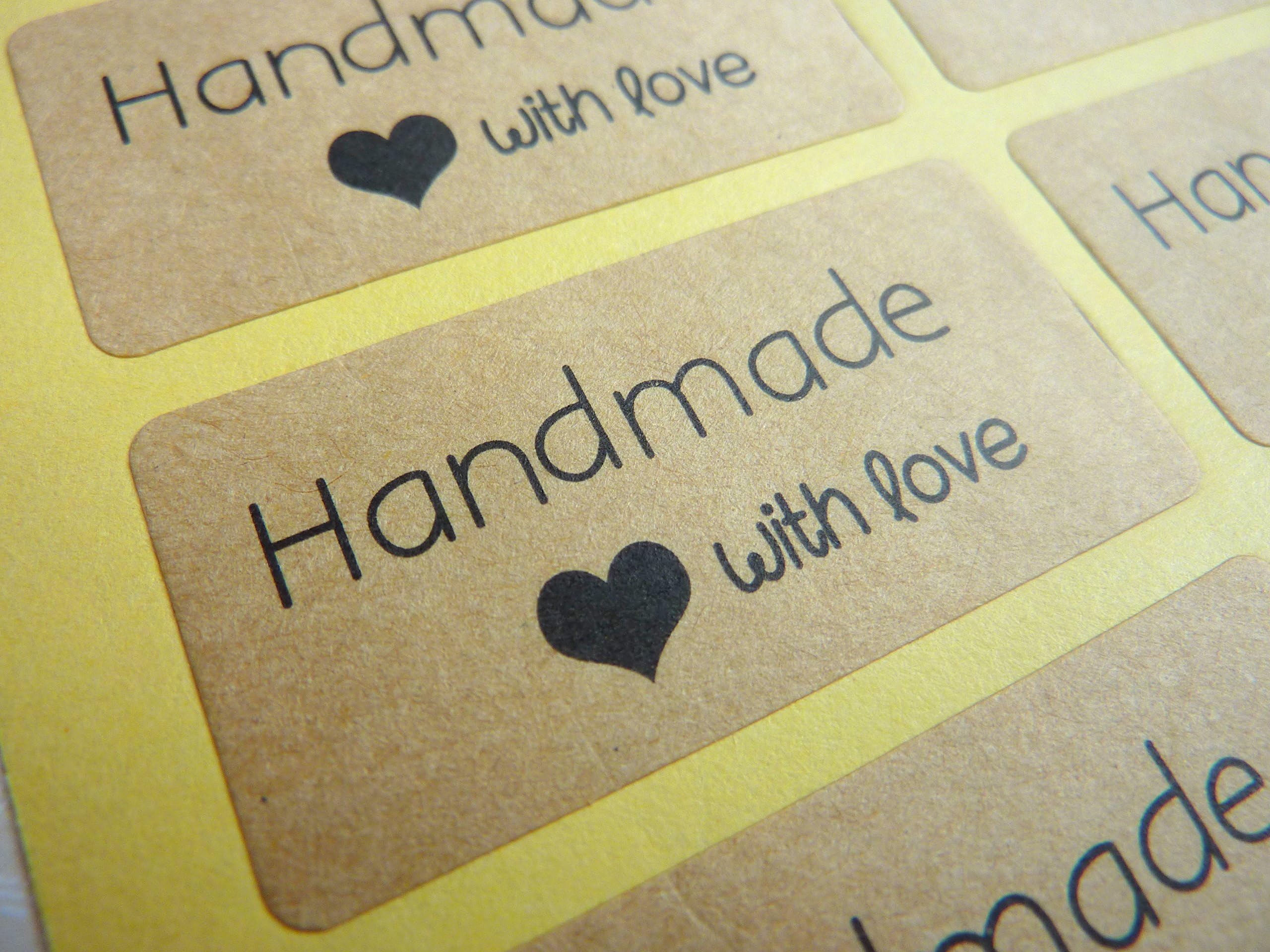 36 Kraft Paper Rectangle 'Handmade with love' Stickers Labels wedding Crafts 4 x 2 cm