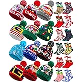 Ramede 24 Pcs LED Christmas Hat and Socks Set, Light Up Xmas Beanie Unisex Winter Snow Hat