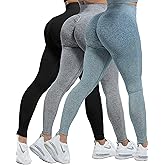 CHRLEISURE Workout Leggings Sets for Women, Gym Scrunch Butt Butt Lifting Seamless Leggings 3 Piece