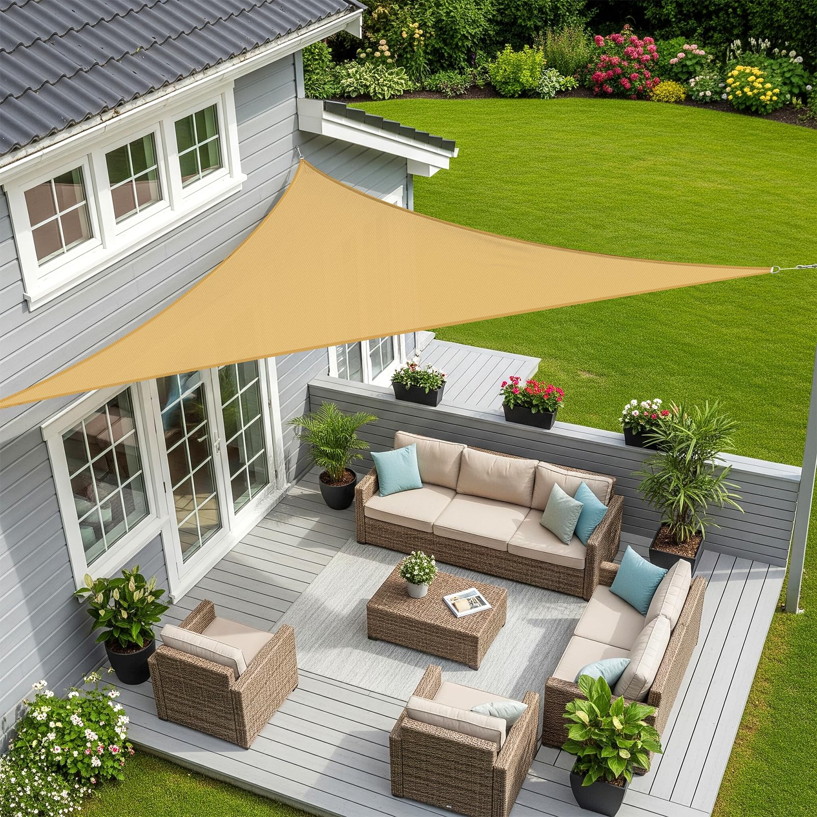 Sunnylaxx 5x5x7m Triangle Shade Sail,Sand Waterproof Sun Shades Outdoor Canopy 95% UV Block Water Resistant Sunshade for Patio,Garden,Backyard