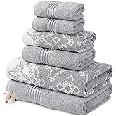Modern Threads Charlize 6-Piece 100% Cotton Towel Set – Reversible Yarn Dyed Jacquard & Solid – Includes 2 Bath Towels, 2 Hand Towels, 2 Washcloths – Absorbent, Quick Dry, Soft & Durable – Light Gray