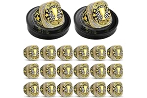 Highergo 20 Pcs Football Basketball Softball Championship Rings with Display Neck Chain and Stand Baseball Volleyball Soccer Cheer Trophy Rings Bulk for Tournament Award Gift