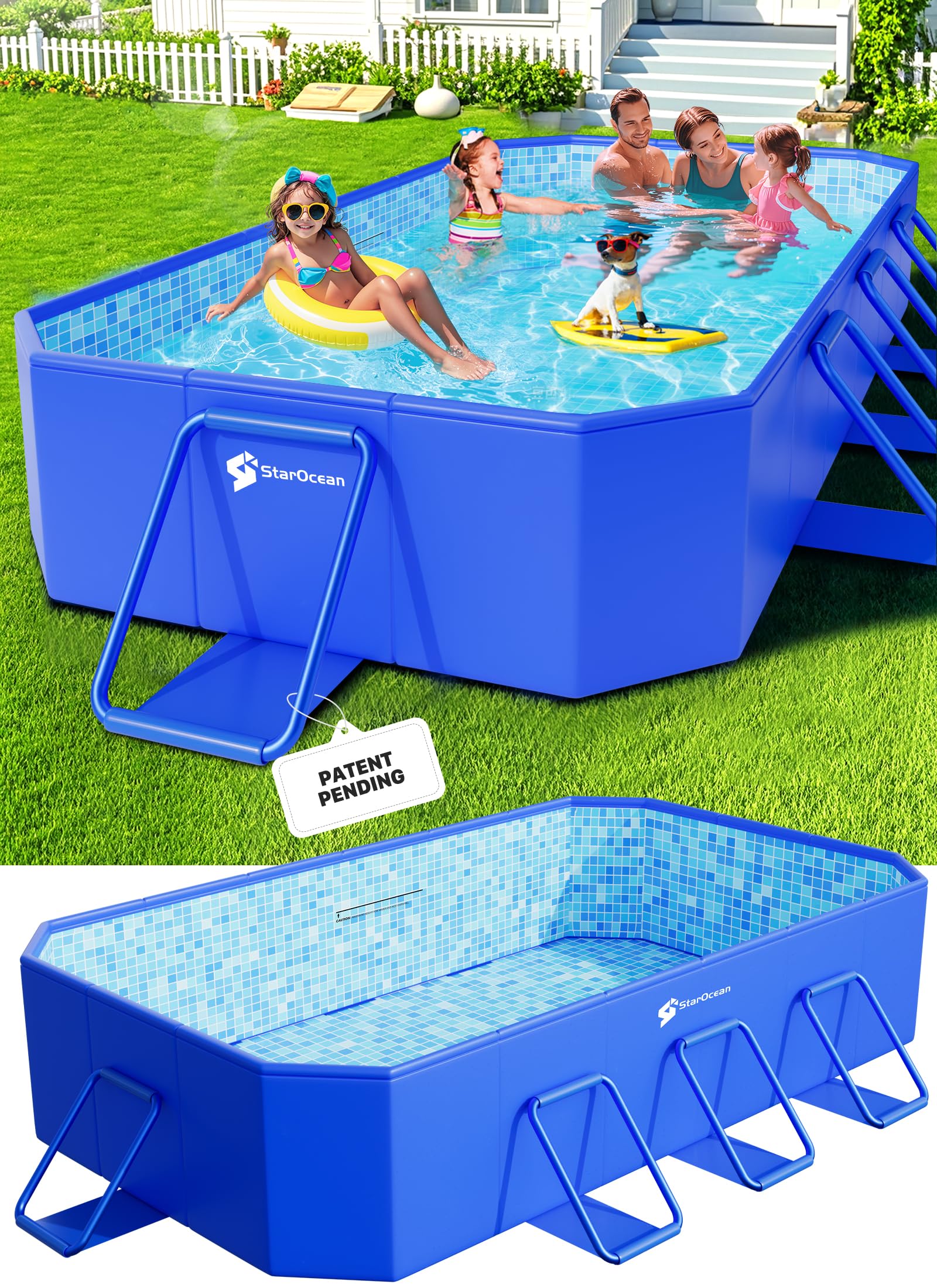StarOcean 2026 Foldable Pool, Large Non-Inflatable Swimming Pool for Kids,Adult Collapsible Pools Hard Plastic Shell, Oversized Thickened,Portable Folding Kids Pools for Backyard 90"x50"x20"-Blue