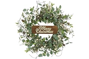 FURISIN Christmas Wreath, Christmas Wreaths for Front Door, Winter Eucalyptus Wreath with Pine Cone and White Berry Wreath for Indoor Outdoor Farmhouse Wall Window Home Decoration.