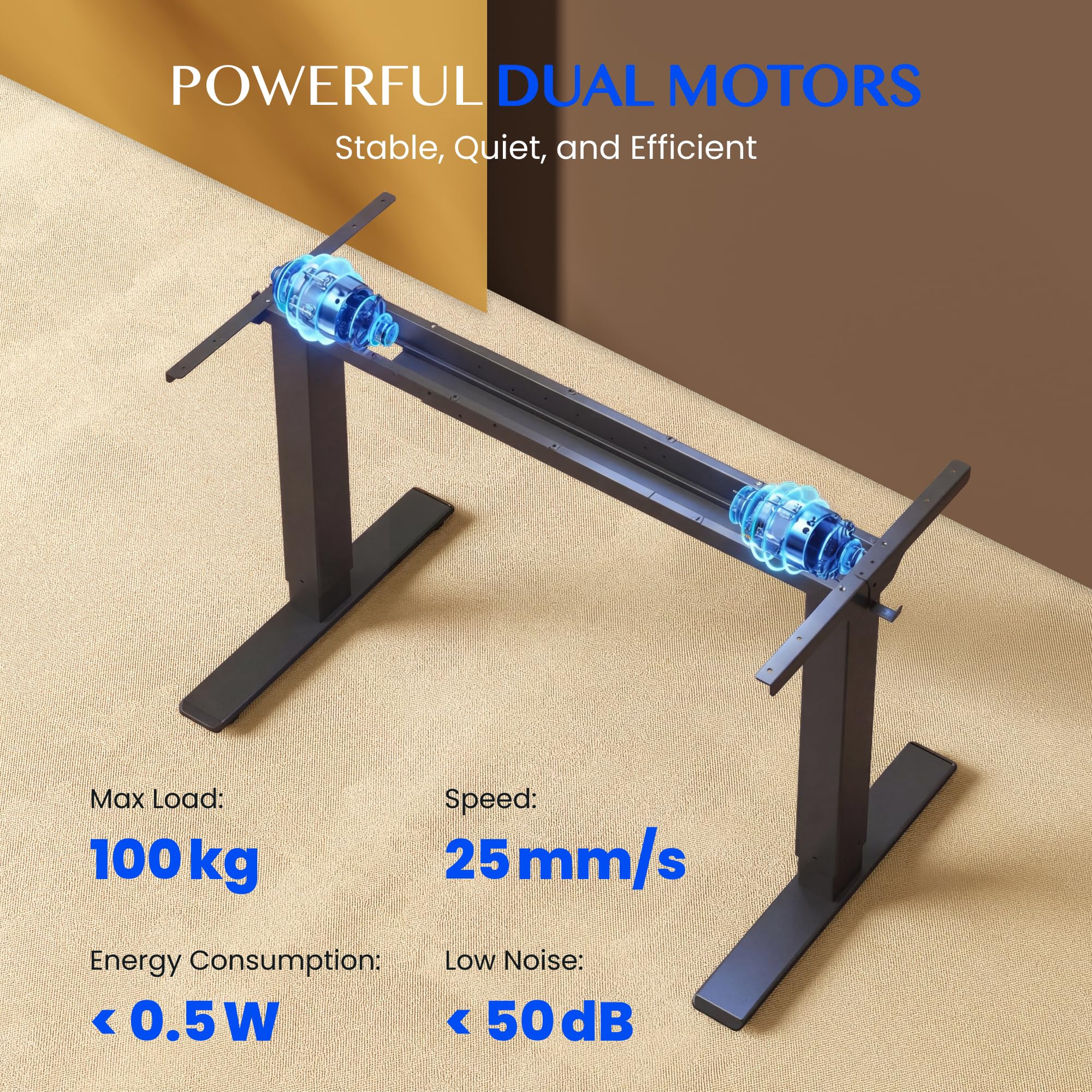 FLEXISPOT Höhenverstellbarer Schreibtisch mit 2 Motoren & 25MM einteiliger Tischplatte,ergonomischer Bürotisch - 120 x 80 cm Walnussbraun, schwarzes Gestell 6