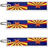 LLBFHH 3 Pcs Arizona State Flag Keychain,Woven label Key Chains for Car Keys,Fabric Key Chains Men and Women,Used for Various Decorations.