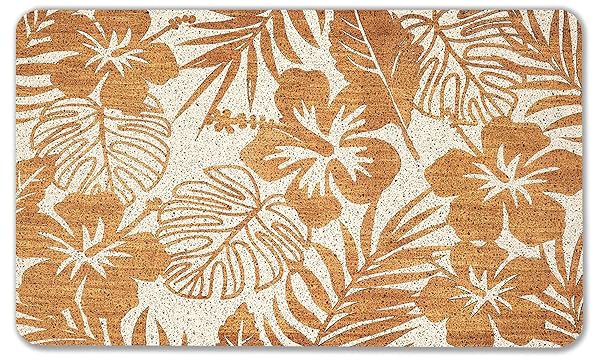 WARDOS BOHO BOTANICAL DOOR MAT, BEIGE TROPICAL MONSTERA LEAF FLORAL DOORMAT FOR FRONT DOOR INDOOR OUTDOOR ENTRANCE PORCH, NEUTRAL BOHO WELCOME MAT OUTSIDE, BOTANICAL BATHROOM DECOR, 17X30 INCHES