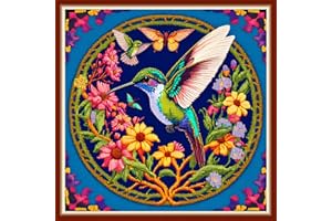 Dimensean Stamped Cross Stitch Kits Full Range of Embroidery Patterns Starter Kits for Beginners Adult or Kids DIY Cross Stitches Needlepoint Kits 11CT-Hummingbirds Gather Honey 17.7x17.7 inch