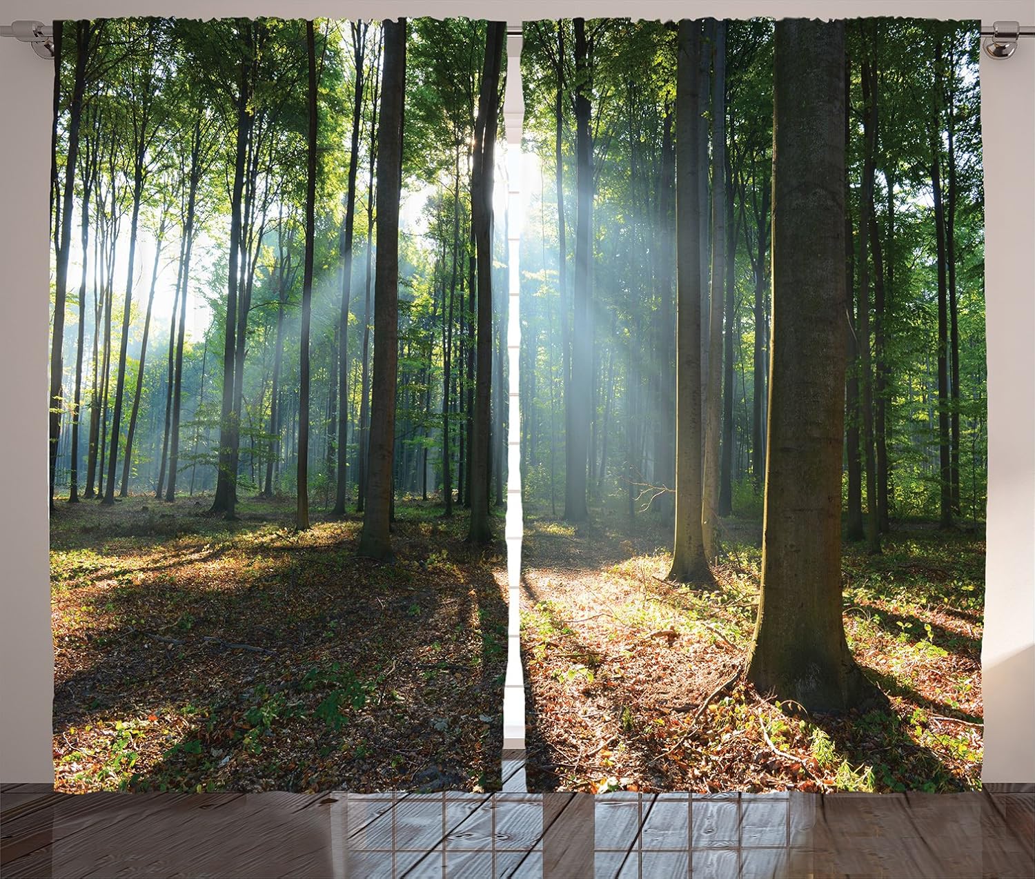 Amazon Com Ambesonne Forest Curtains Forest Morning Haze City Park Ecology Hiking Traveling Destination Scenery Photo Living Room Bedroom Window Drapes 2 Panel Set 108 X 84 Green Brown Home Kitchen