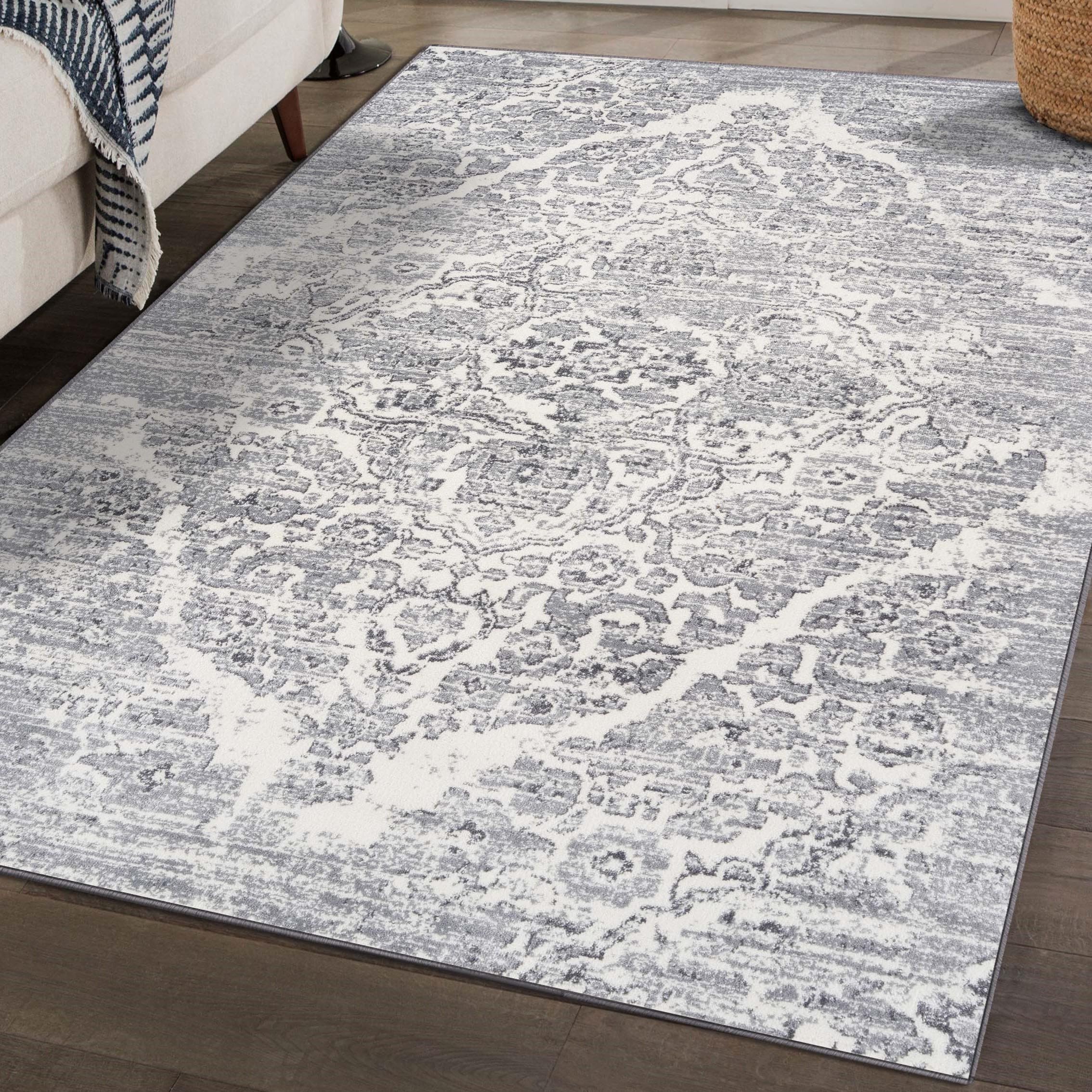 Persian Area Rugs Luxe Weavers Distressed Silver 5x7 Area Rug, Modern, Stain Resistant Carpet, Indoor Oriental Rug Image Persian Area Rugs Luxe Weavers Distressed Silver 5x7 Area Rug, Modern, Stain Resistant Carpet, Indoor Oriental Rug Image