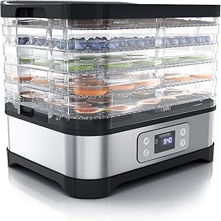 Arendo - Dörrautomat mit Temperaturregler - Edelstahl Dörrgerät für Lebensmittel Fleisch Früchte Gemüse - 260 W - mit Timer bis zu 72 h - 35-70 Grad - 5 Einlegefächer - GS - Dehydrator - BPA frei