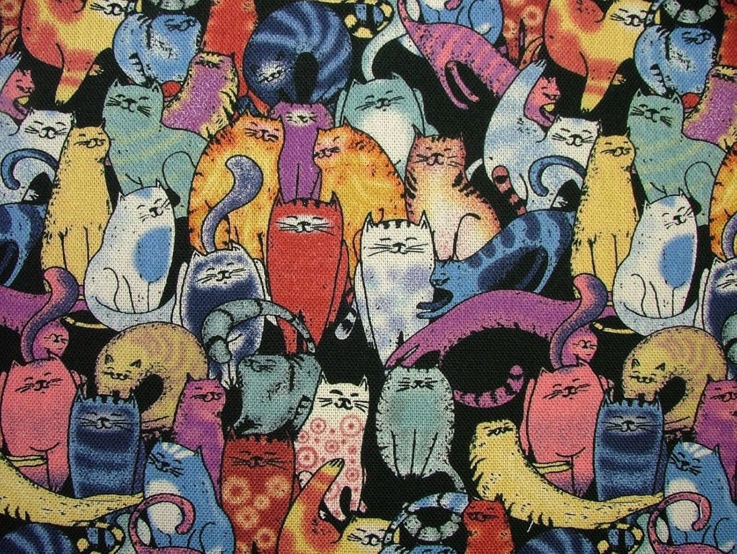 Funky Cats Black Fabric Curtain Upholstery Quilting Cushions