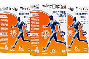 INVIGOFLEX Glucosamine Sulfate (Shellfish Free, Sodium Free & Vegetarian Safe) Non GMO, Gluten Free - with Boswellia Serrata - Premium Joint Supplement GS - 3 Pack