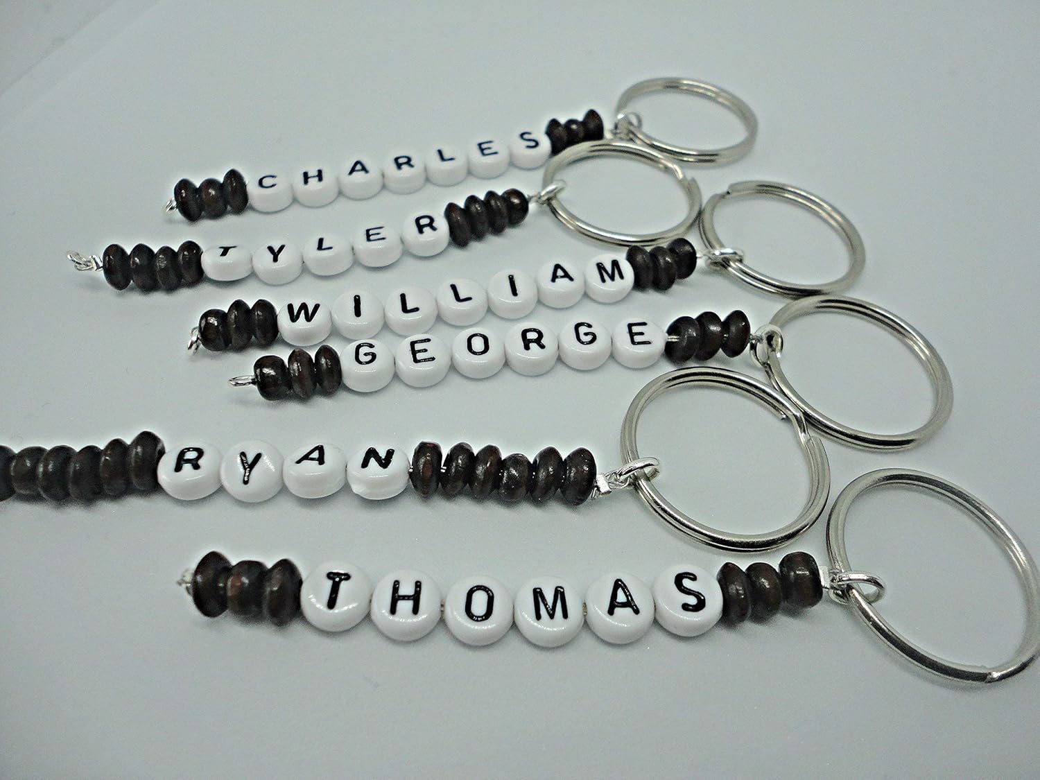 Men's, Boy's Personalised Wooden Beaded Single Strand Keyring Party