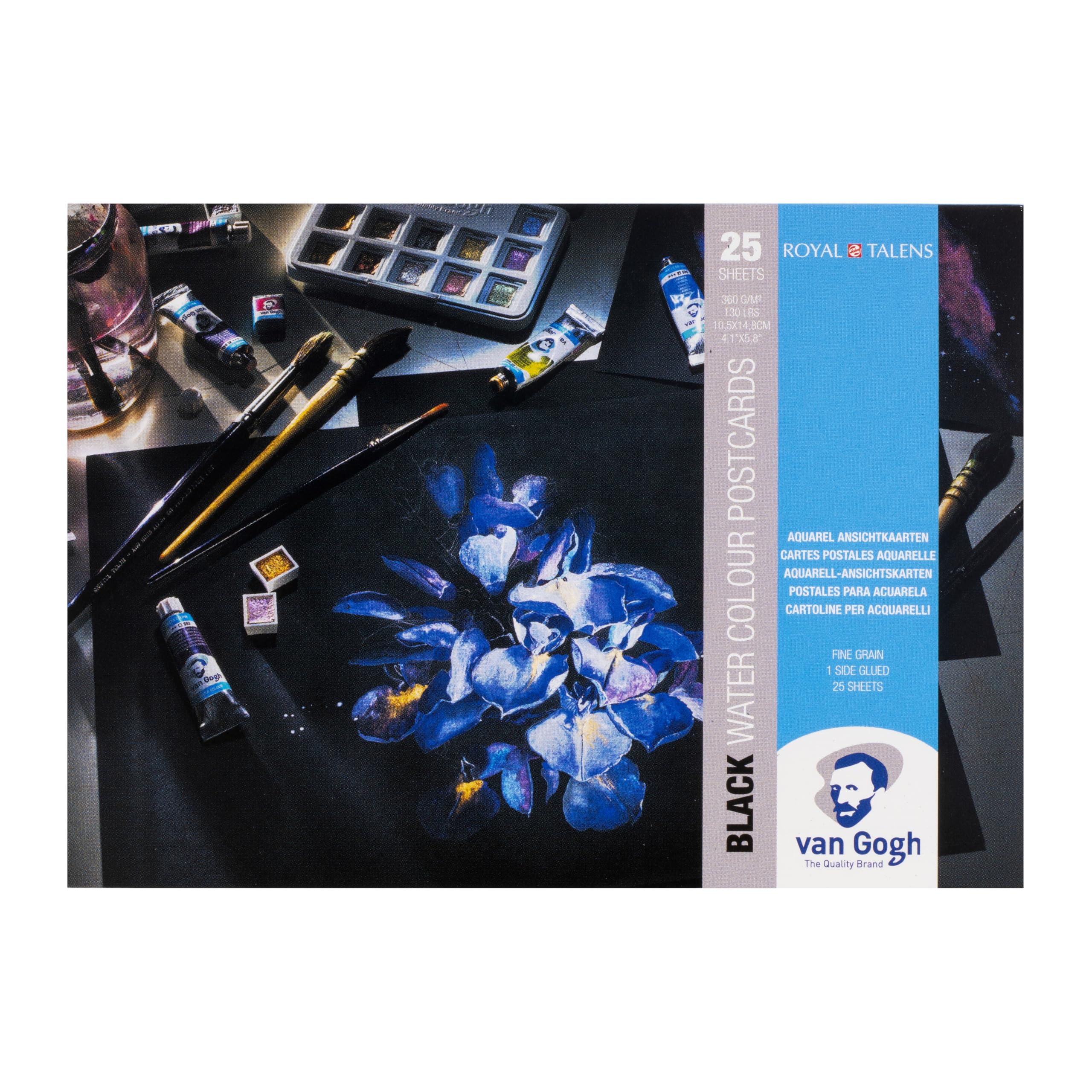 Talens Van Gogh Watercolour Pastcard Pad Black with 25 Sheets