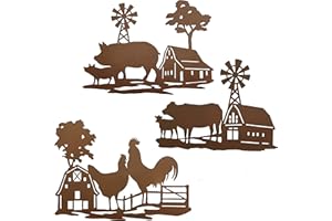 J-Fly Farm Wall Decor Farmhouse Fence Decor Outdoor Metal Wall Art Cow Farm Animal Furnishing Living Room Bedroom Patio House Decor 9 Inch Set of 3 Brown…