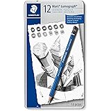 Staedtler Mars Lumograph Art Drawing Pencils, 12 Pack Graphite Pencils in Metal Case, Break-Resistant Bonded Lead, 100 G12