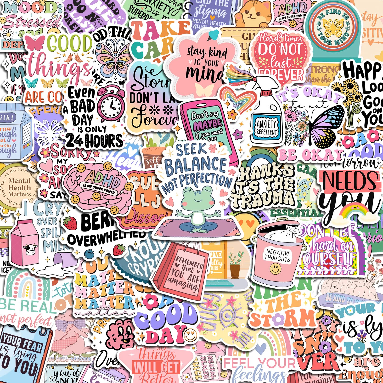300 PCS Mental Health Stickers, Vinyl Therapy Stickers for Mental Health Journal, Positive Quote Decals for Adult, Therapist Gifts, Journals, Laptops, Water Bottles