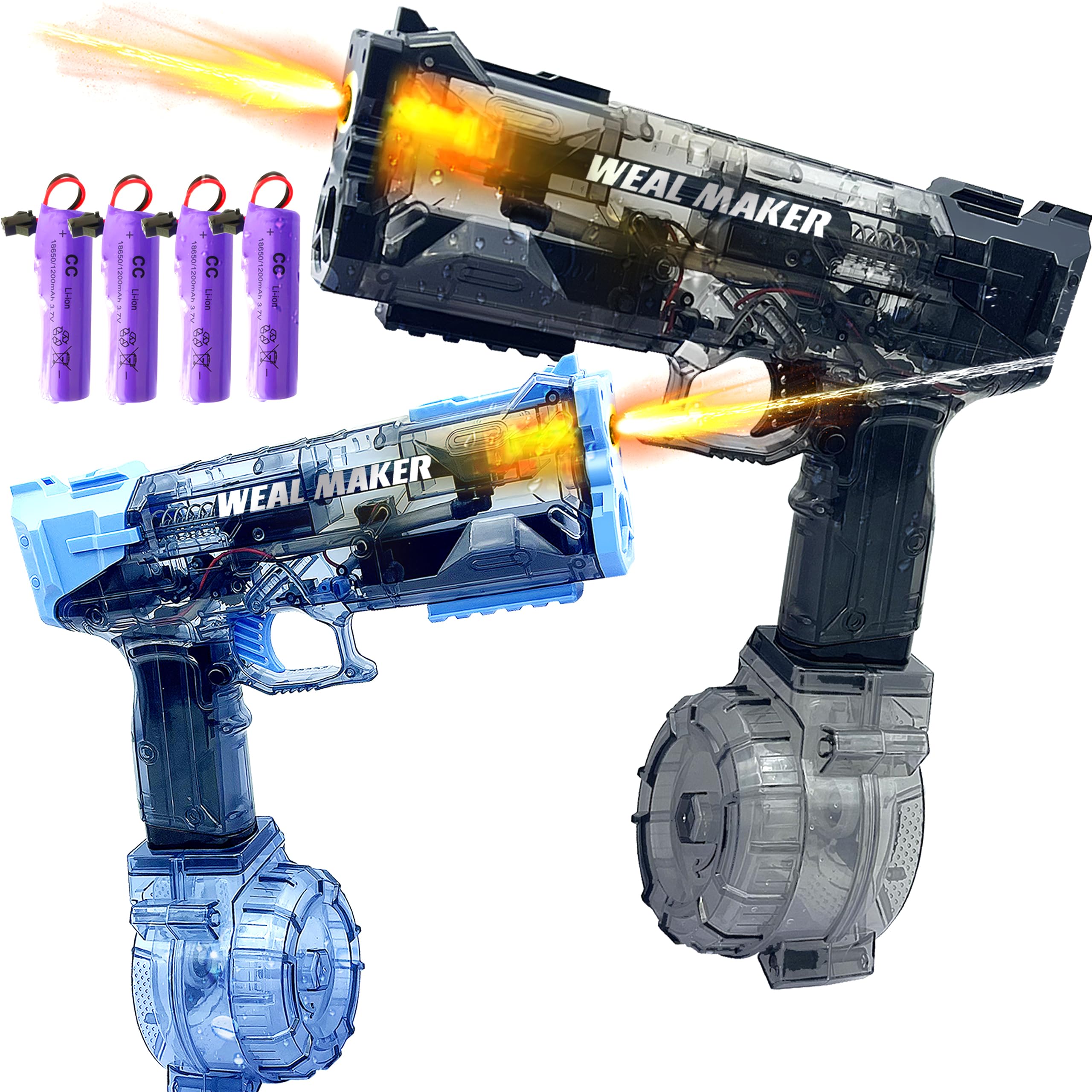 Photo 1 of 2 Pack Electric Water Guns with LED Light, Automatic Squirt Guns for Adults and Kids, Long Range up to 28FT, High Powered Water Blasters, Waterproof Summer Pool Beach (4 Rechargeable Batteries)