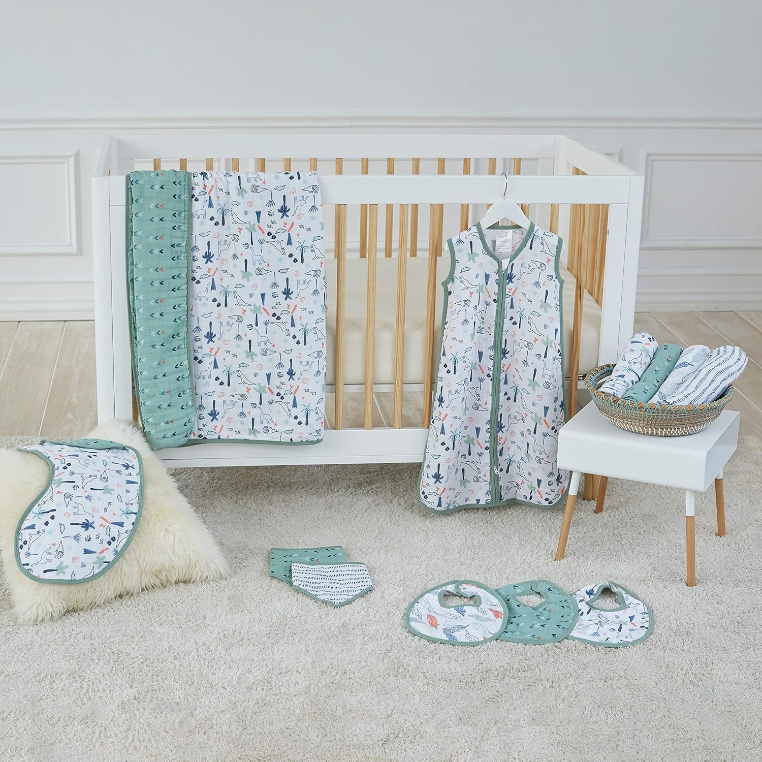 aden + anais Burpy Baby Bib, 100% Cotton Muslin, Soft Absorbent 4 Layers, Multi-Use Burp Cloth and Bib, 22.5” X 11”, Single, Dino Time: Baby