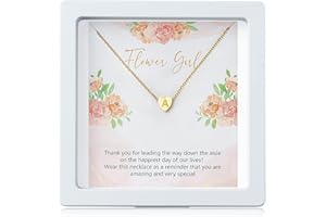 OSNIE Flower Girl A-Z Alphabet Pendant Necklace 14K Gold Plated Tiny Capital Letter Initial Heart Pendant Necklace Wedding Day Thank You for Being My Flower Girls Jewelry Gifts Proposal from Bride
