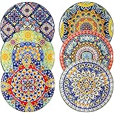 Sweejar Dinner Plates 10.5 Inch,Ceramic Large Plates Set of 6,Bohemian Style Colorful Plate Dishwasher and Microwave Safe Round Porcelain Dessert Plates for Kitchen