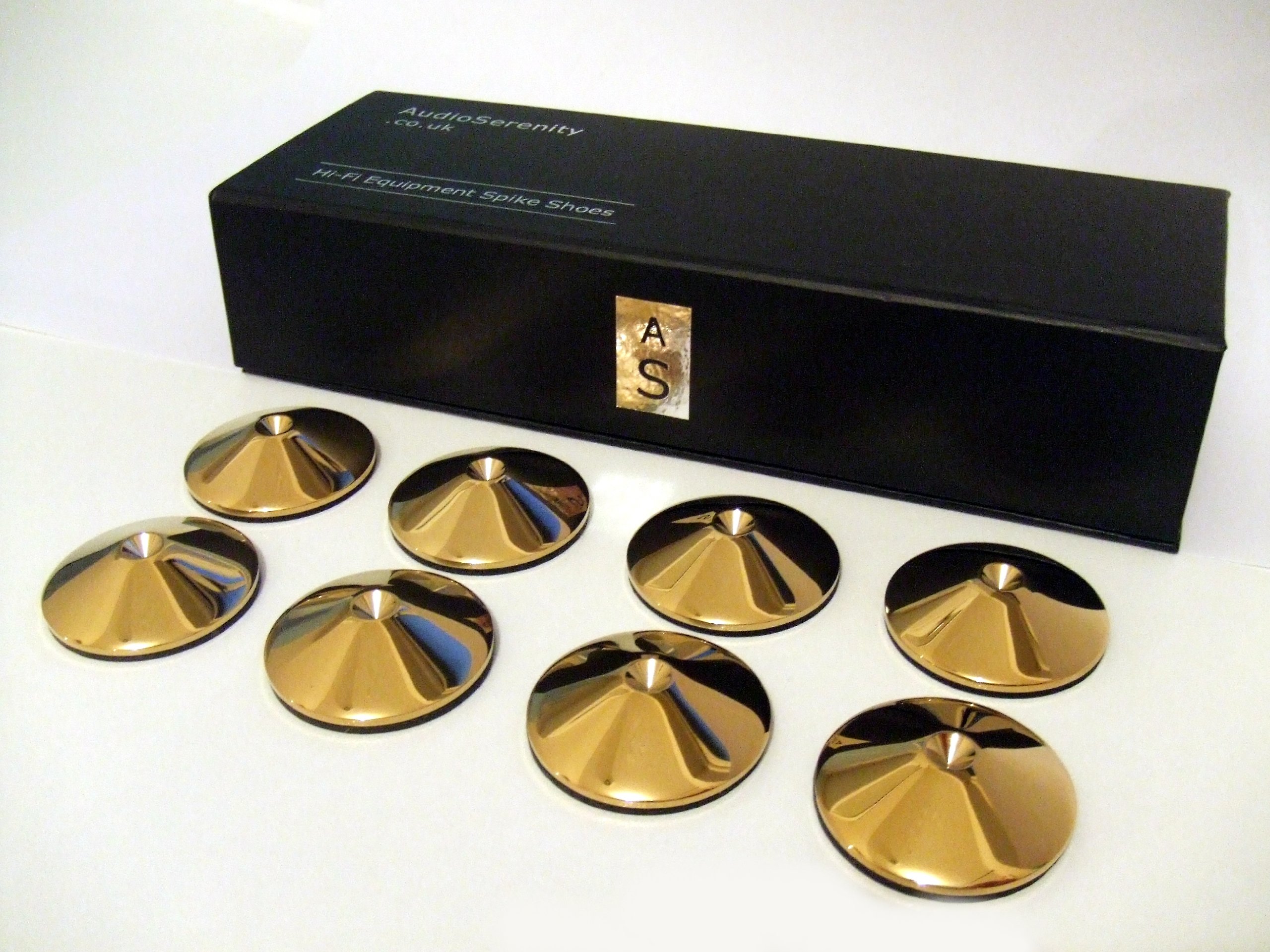 Set of 8 AudioSerenity Polished Brass Hi-Fi Spike Shoes